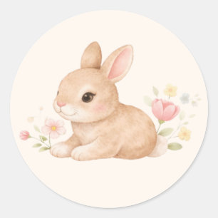 Adesivo Coelhozinho Bebê Fofo Coelho Flores Rosa