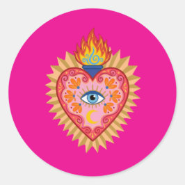 Adesivo Cœur Sacré Mexicain avec Œil Protecteur et Flamme