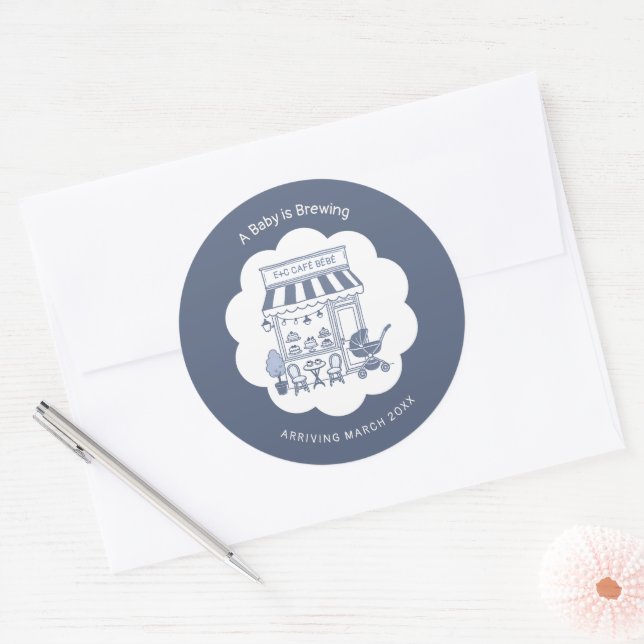 Adesivo Coffee Brunch Theme Bebe Cafe Blue 2 Baby Shower (Envelope)