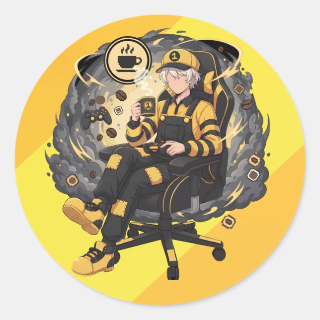 Adesivo Coffee Gamer Anime Boy Yellow Aesthetic Art (Frente)