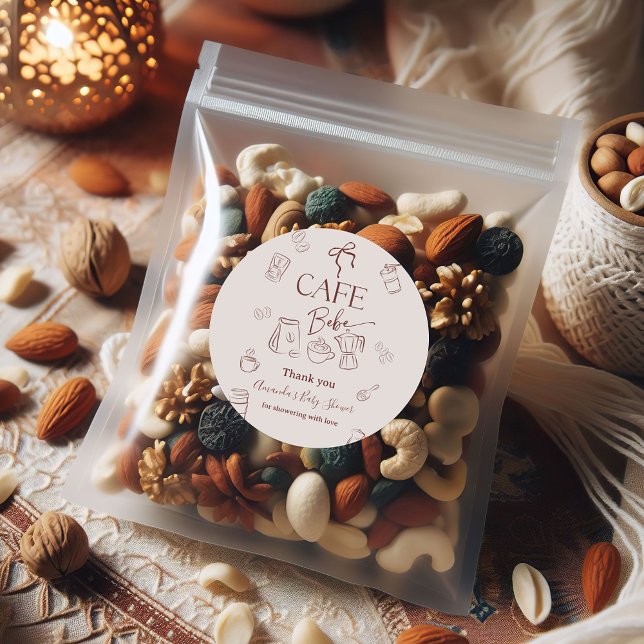 Adesivo Coffee Theme Beige Cafe Bebe Brewing Baby Shower (Criador carregado)