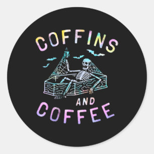 Adesivo Coffins E Café Funny Skeleton Tie Dye Retro Ha