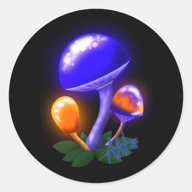 Adesivo Cogumelo Branco Imaginoso Laranja e Azul (Frente)