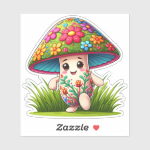 Adesivo Cogumelo Colorido em um Jardim Escoteiro