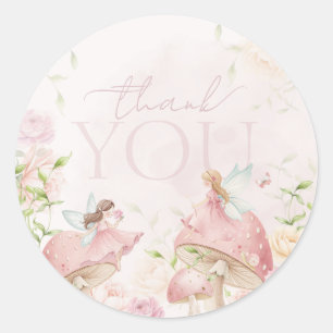 Adesivo Cogumelo Fada Rosa Floral 1º Aniversário Obrigado
