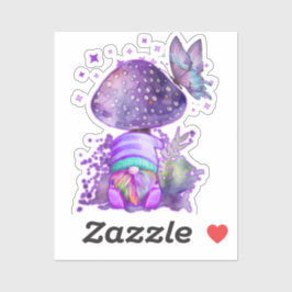 Adesivo cogumelo roxo com gnomo