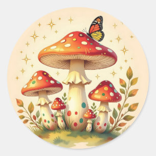 Adesivo Cogumelos e Borboleta Retro   Cores Vintage