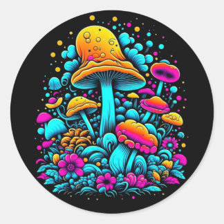 Adesivo Cogumelos Neon e Flores