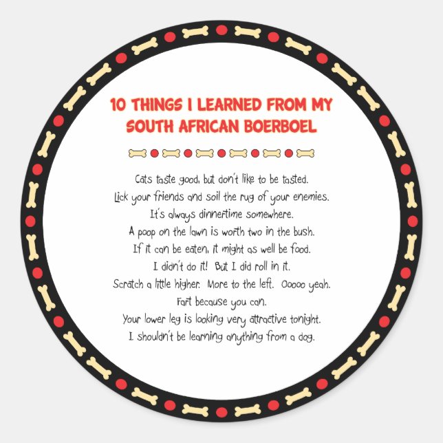 Adesivo Coisas Engraçadas Que Aprendi Com O Boerboel Da Áf (Frente)