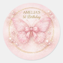 Cola Única Menina de 1º Aniversário Borboleta Rosa