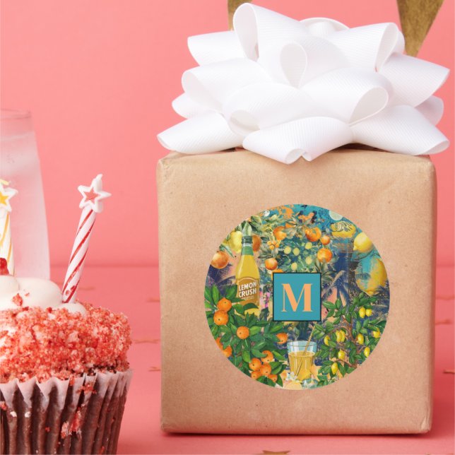 Adesivo Colagem cítrica siciliana de turquesa azul-chic (Festa)