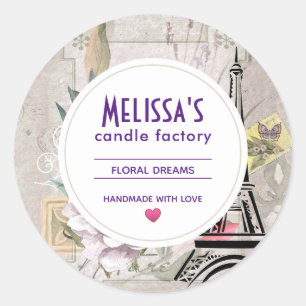 Adesivo Colagem de Flores Vintage e sabão de Velas Eiffel 