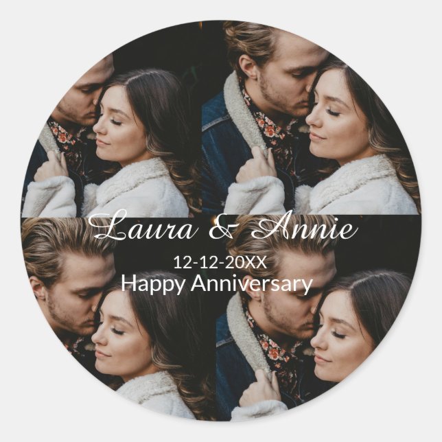 Adesivo Colagem de fotos de aniversário nome data simples  (Frente)