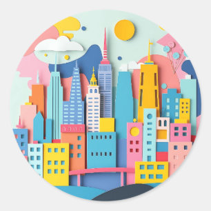 Adesivo Colagem de Papel Funky Cityscape