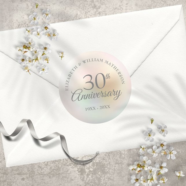 Adesivo Colar Pérola de Aniversário de 30 Anos (30th Anniversary Pearl Classic Round Sticker)