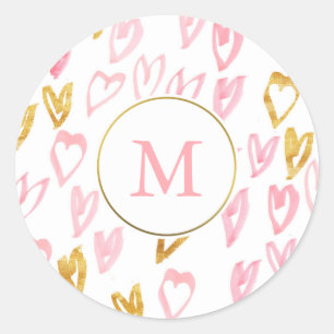 Adesivo Colas de Coração Rosa e Monograma Dourado