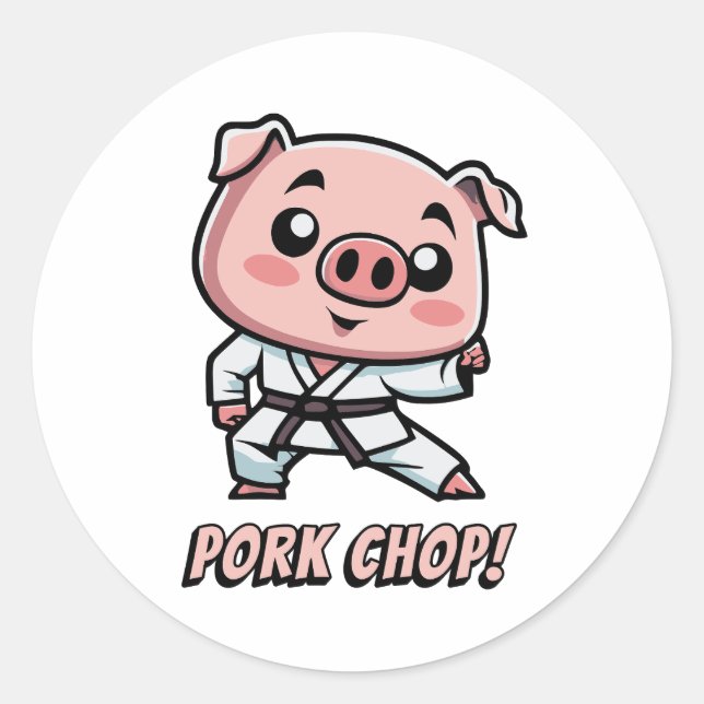 Adesivo Cole de porco! Cartoon Bastante Karate Pig Pun (Frente)