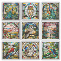 Coleção de Aves de Vidro Manchado Falso