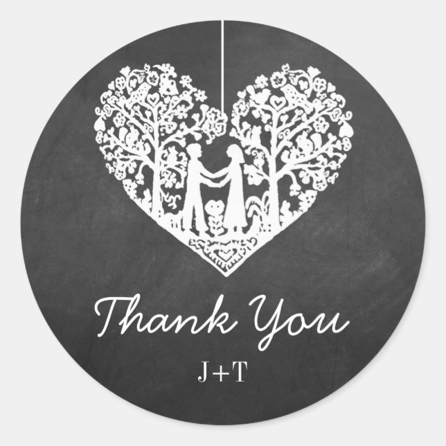 Adesivo Coleção de Casamento de Chalkboard de Árvore Coraç (Frente)