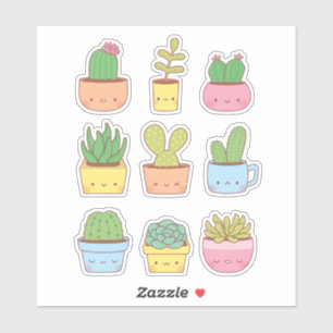 Adesivo Coleção de Desenhos de Plantas Suculentas de Cacto