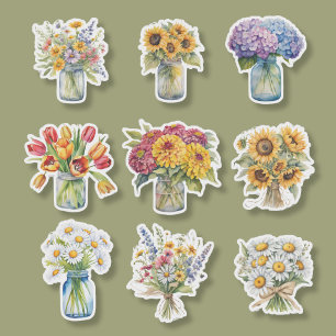 Adesivo Coleção de Flores do País de Cores Aquáticas