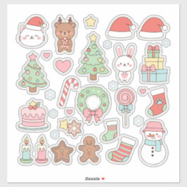 Adesivo Coleção de Natal Kawaii Fofa: Animais Pastel