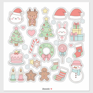 Adesivo Coleção de Natal Kawaii Fofa: Animais Pastel