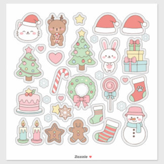 Adesivo Coleção de Natal Kawaii Fofa: Animais Pastel