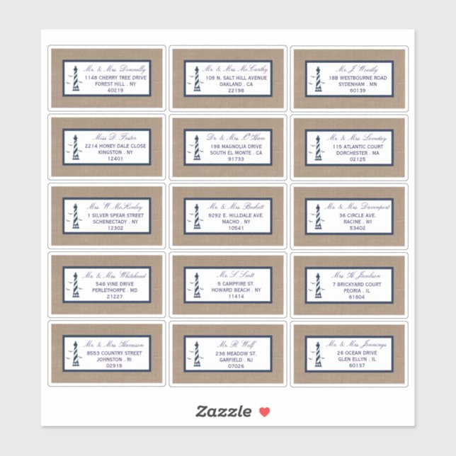 Adesivo Coleção Náutica De Casamentos De Burlap De Farol (Folha)