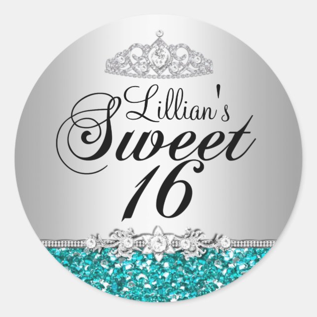 Adesivo Coleta Teal e Diamond Tiara Sweet 16 (Frente)