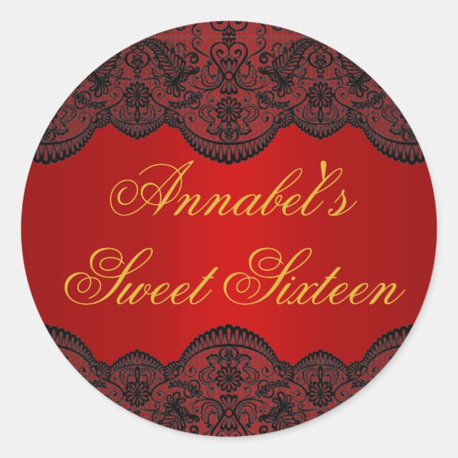 Adesivo Coletor Red & Dourado Lace Sweet 16 (Frente)