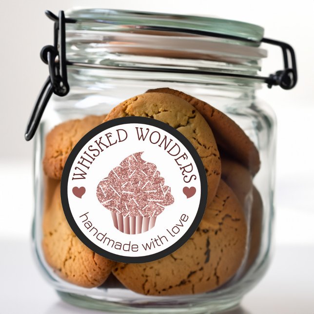 Adesivo Colheita de padaria de bolos Lixeira Rosa Dourada  (Pastry Cake Bakery Glitter Rose Gold Pink Drips Classic Round Sticker)