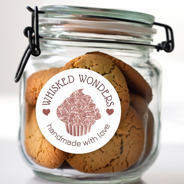 Adesivo Colheita de padaria de bolos Lixeira Rosa Dourada  (Pastry Cake Bakery Glitter Rose Gold Pink Drips Classic Round Sticker)