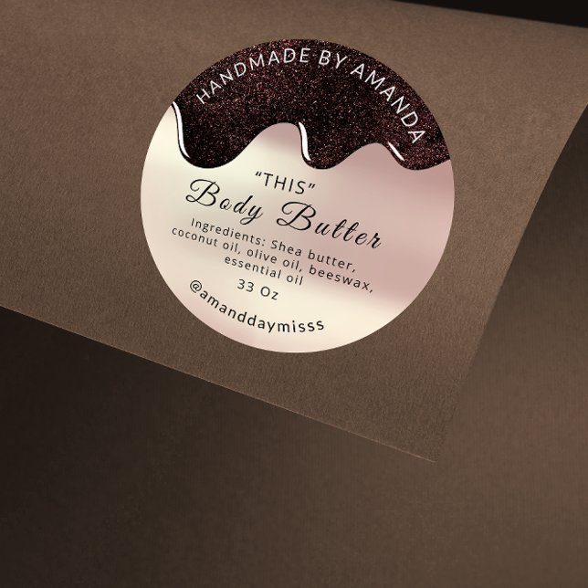 Adesivo Colírio de Manteiga Corpo Encapsulamento de Produt (Body Butter Drips Product Packaging Coffee Rose Classic Round Sticker)