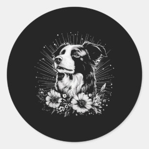 Adesivo Collie Dog Lover de Borda Estilo Retro Tatuagem