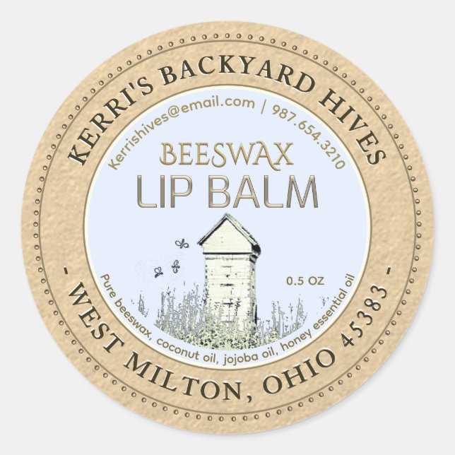 Adesivo Colmeias do quintal Cerveja de abelha Lip Balm Min (Frente)