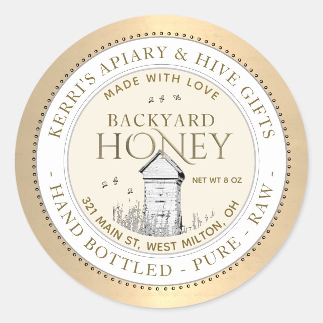 Adesivo Colmeias do quintal Made with Love by Bees Dourado (Frente)