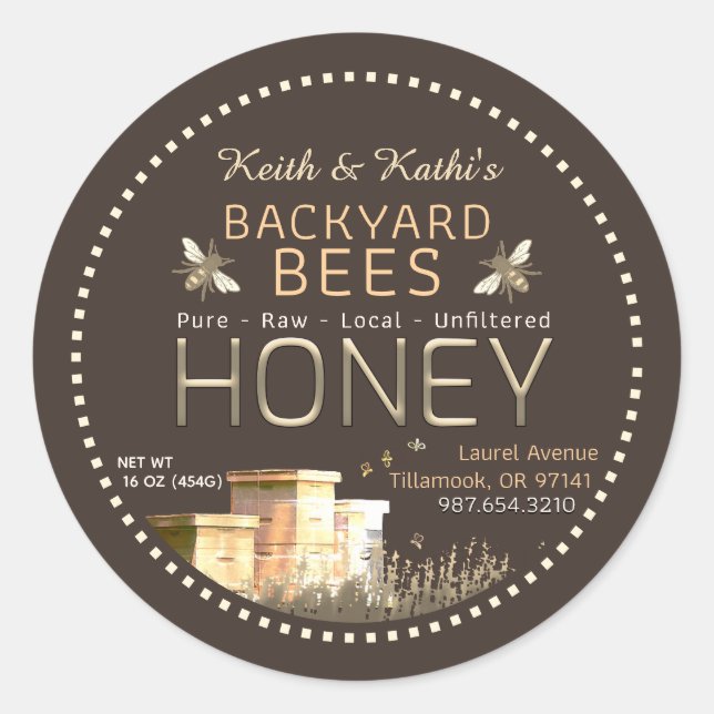 Adesivo Colmeias e abelhas do quintal em castanho escuro (Frente)