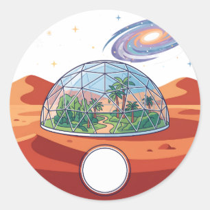 Adesivo Colônia Espacial Futurista em Marte Bio Domo Cláss