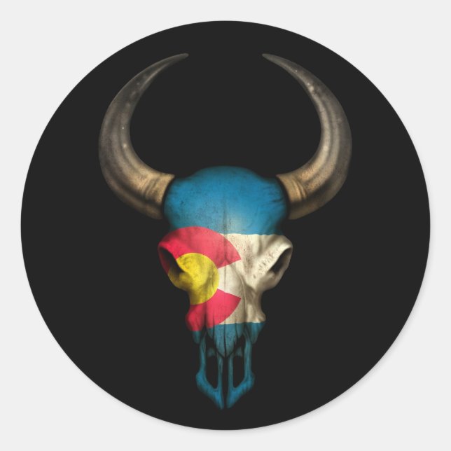 Adesivo Colorado Flag Bull Skull em Preto (Frente)