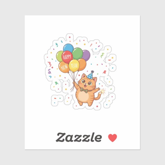 Adesivo Colorful Balloon Parade Cat "Happy New Year"  (Folha)