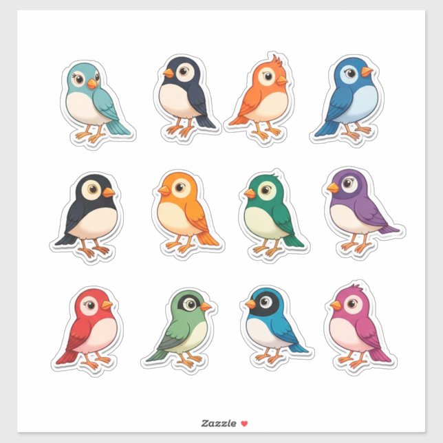 Adesivo Colorful Cartoon Bird Sticker Set (Folha)