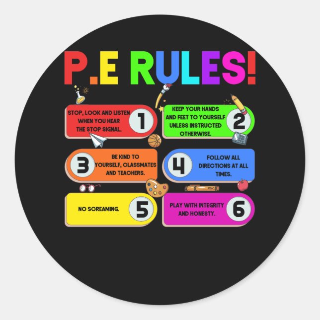 Adesivo Colorful Doodle P.E. Professor Physical Education  (Frente)