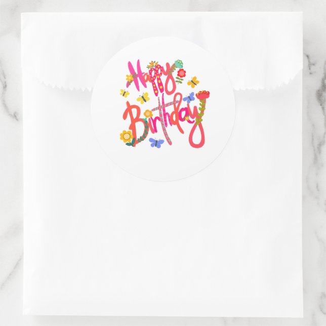 Adesivo Colorful Happy Birthday Floral & Butterfly Party (Bolsa)