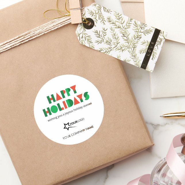 Adesivo Colorful Happy Holidays Custom Logo Business (Criador carregado)