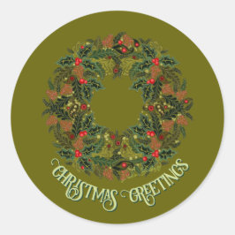 Adesivo Colorful Paisley Wreath on Green Christmas Card