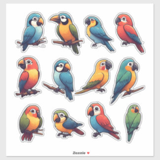 Adesivo Colorful Parrot Sticker Set – Cute Tropical Bird