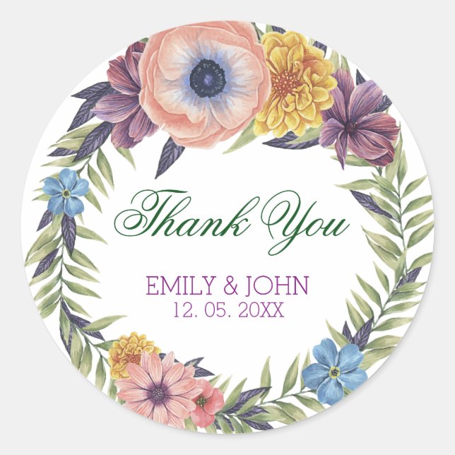 Adesivo Colorida Floral Wreath-Obrigado (Frente)