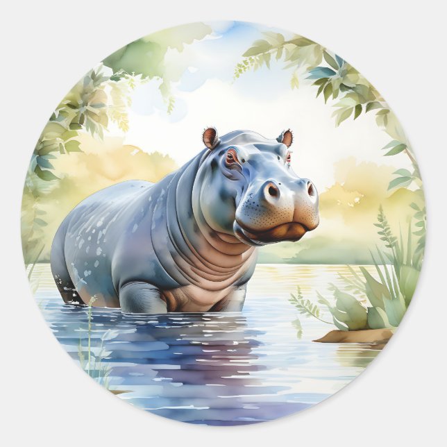 Adesivo Colorida Hippopotamus Watercolor (Frente)