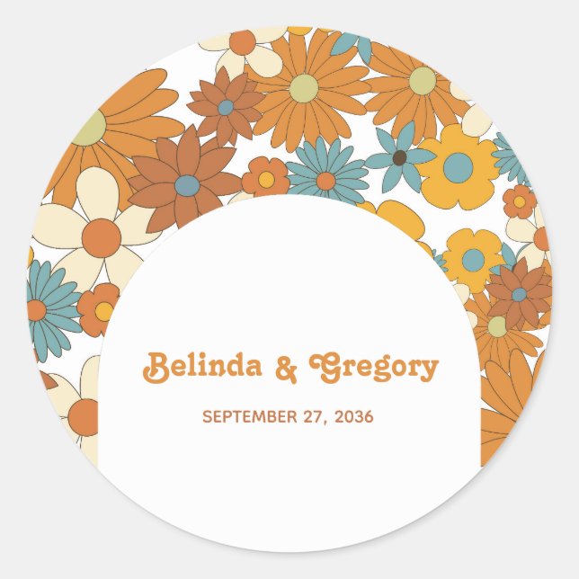 Adesivo Colorida Retro Flowers Casamento em Arco dos anos  (Frente)